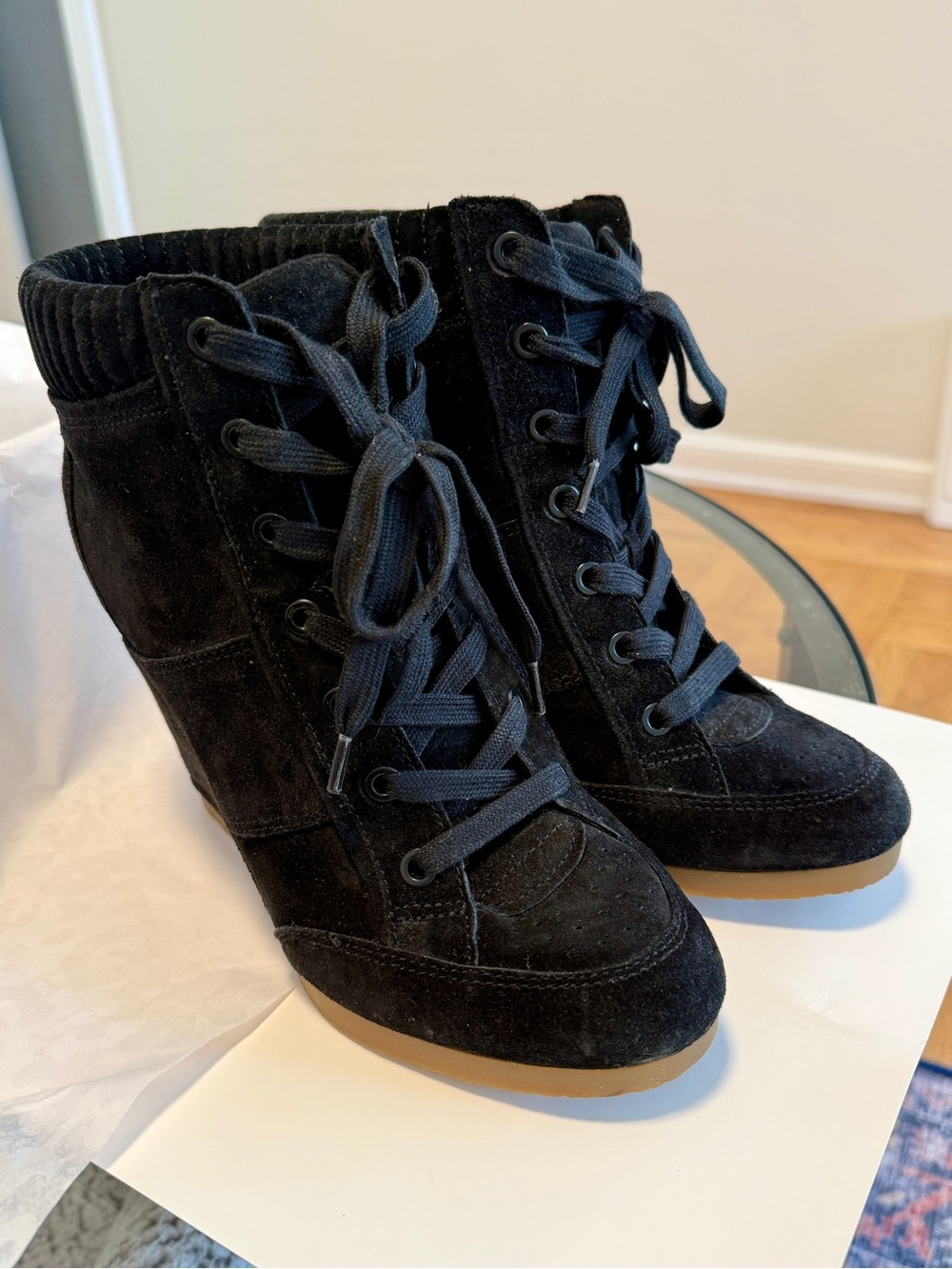 Veronica Beard Black Suede Elissa wedge Sneaker boot bootie